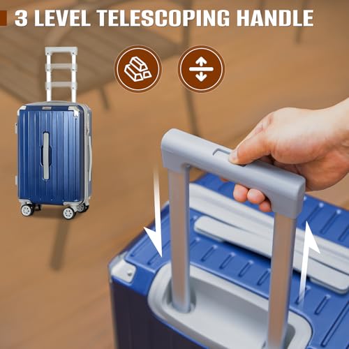 Romswi Suitcase Set with TSA Lock Cup Holder, Hardside Spinner Suitcase with Duffel Bag, Lightweight Durable PC+ABS Navy 5 PCS(20/24/28inch)