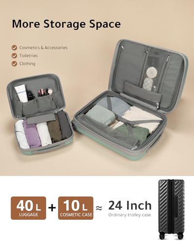 LUGGEX Carry on Luggage with Charger, Lightweight Suitcase 2 Piece with Spinner Wheels (Mint