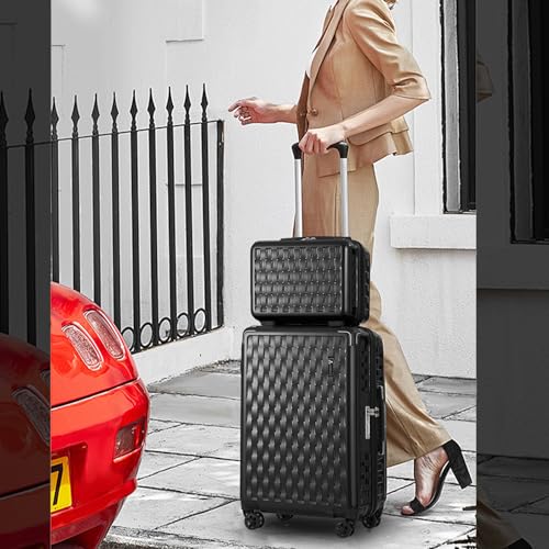 Somago Luggage Sets 3 Piece with a Cosmetic Case PC ABS Hardside Lightweight Suitcase with Spinner Wheels TSA Lock YKK Zipper Corner Protection Woven Pattern (13