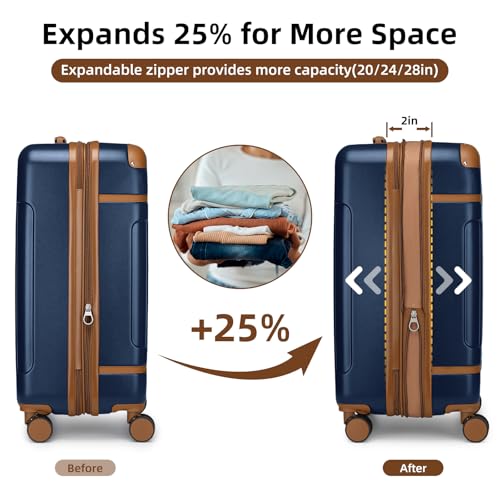 LARVENDER Luggage Sets 3 Piece Expandable Carry on Luggage 22x14x9 Airline Approved Hardshell Suitcase with Wheels TSA Lock, Lightweight Suitcase Set for Women with Travel Backpack, Navy Blue