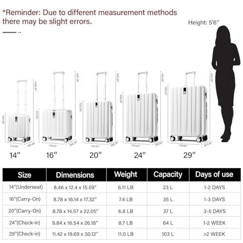 Hanke Luggage Sets 3 piece Carry On Luggage with Wheels PC Hard Shell Suitcases Lightweight Checked Travel Luggage Large Travel Suitcase Woman Men 20/24/29 Inch(Grey)