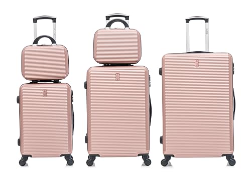 CELIMS - Luggage Sets 5 Pieces | Suitcase Set | Cabin + Medium + Large + 2x Cosmetic Case | ABS Lightweight Hard Shell Luggage Set with 2x Cosmetic bags | Rose Gold
