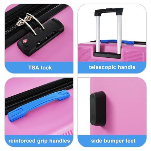 Merax Luggage 3Pc Hardshell Suitcase Sets with TSA Lock, Baby Pink