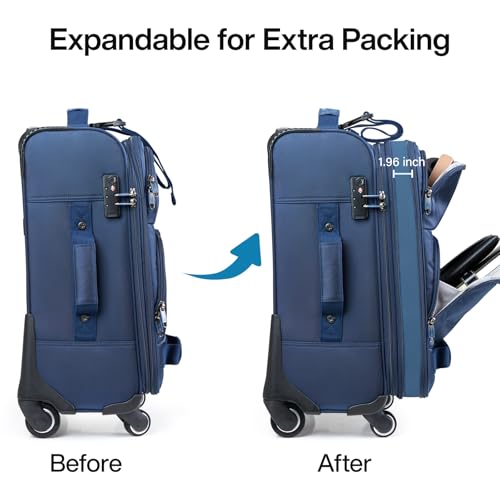 Hanke 3 Piece luggage Sets Softside Expandable luggage with Spinner Wheels TSA Lock,Travel Lightweight Luggage Sets,Blue
