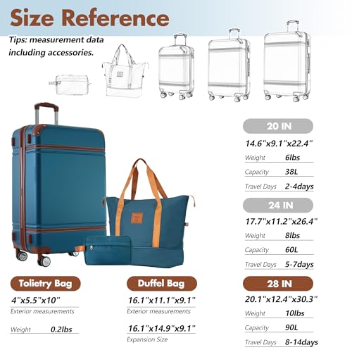 Merax Suitcase Set 28 inches Expandable Luggage with TSA Lock Spinner Wheels Hardshell Lightweight Vintage Luggage with Travel Bag,Blue
