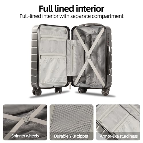 TRACK TRAVEL 3 Piece Luggage Set ABS+PC Expandable Hardshell TSA Lock Aluminum Trolley Spinner Wheels (Dark Grey