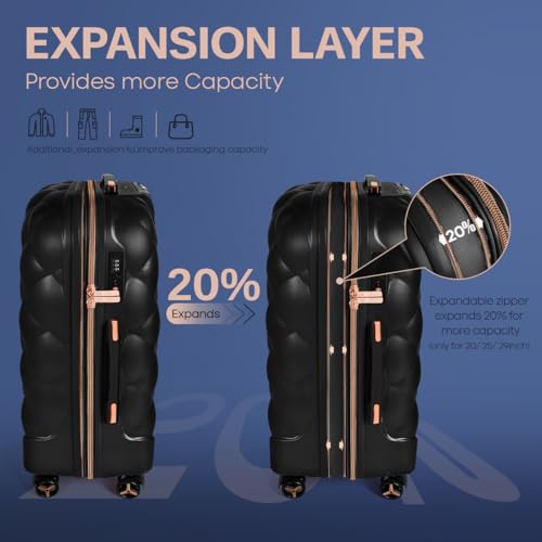 New York XPress 4 Piece Luggage Set,Lightweight Carry on Luggage,Carry on Suitcase,Polycarbonate Expandable Hard Case Luggage with Wheels,Travel Pro Carry-On Luggage,TSA LOCK,BLACK