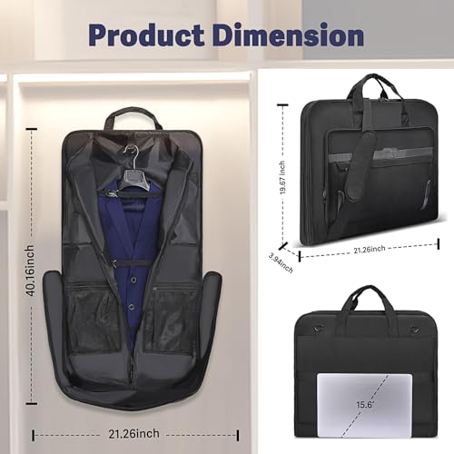MOSISO Garment Bags for Travel, Travel Suit Bag for Men Women, Suit Luggage Bag for Business, Foldable Carry on Garment Handbag for Hanging Clothes, Duffel Suitcase with Shoulder Strap, Black
