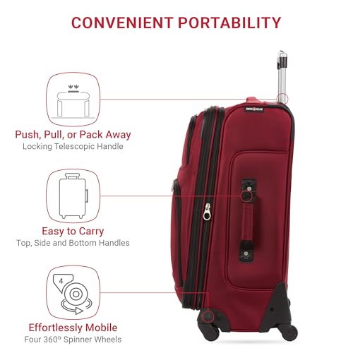 SwissGear Sion Softside Expandable Luggage, Burgundy, Checked-Medium 25-Inch