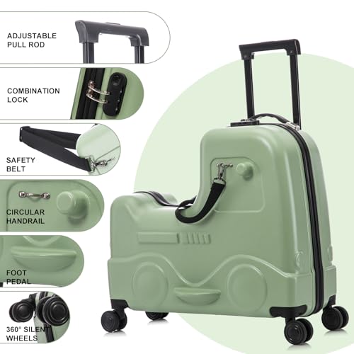 Fridtrip Kids Ride on Suitcase,Check in Tollder Luggage with Spinner Wheels,Lightweight Kid Luggage (Green