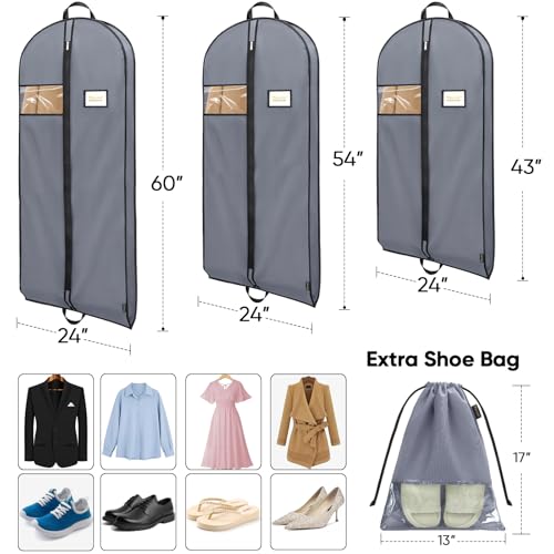 BALEINE 2PK Heavy Duty Garment Bag with Shoe Storage Travel Bag for Dresses, Suit, Coats Travel Essential (54
