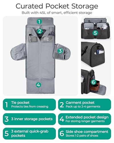 BAGSMART Garment Bags for Travel, Convertible Garment Duffle Bag Suit Bags for Men Women