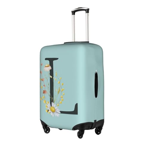 Travel Luggage Cover Spandex Blue Suitcase Protector Bag,Black Letter L Boho Floral Flowers Leaves Dust-Proof Washable Baggage Covers For Wheeled Suitcase Kid Adult,M (For 22