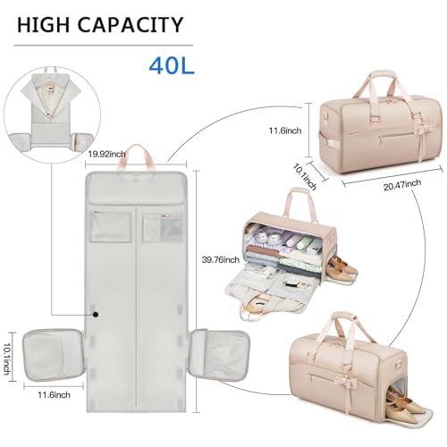 Garment Duffle Bags for Travel,Moulyan Convertible Garment Bag with Shoe Compartment