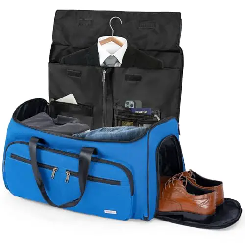 AKOZLIN Convertible Garment Bag for Travel 3 in 1 Carry On Garment Duffle Bag with Shoes Compartment Hanging Suitcase Suit Travel Storage Bags For Men Women Blue