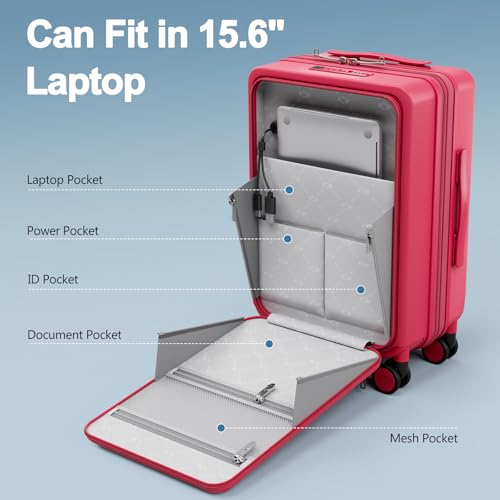 MGOB Carry On Luggage 22x14x9 Airline Approved, Durable Polycarbonate, Front Pocket, USB Port, Expandable, Spinner Wheels, TSA Lock(Red-G3, Carry-On 20-Inch)