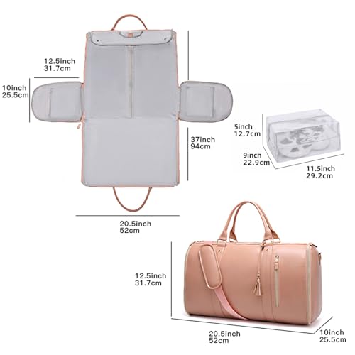 Rasedo Anna Finds Travel Bag, Foldable Clothing Travel Bag for Women with Shoes Compartment and Wet Pocket (Pink)