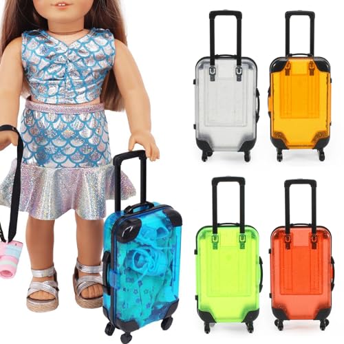 Altsuceser Children Luggage Toy Kids Mini with Retractable Handle Transparent 4 Spinner Wheels Large Capacity for Cosmetics Snacks Doll Travel Rolling Red