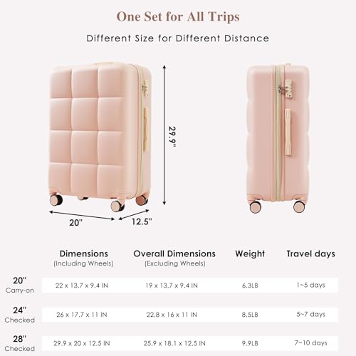 MWrouqfur Hardshell Luggage Sets 3 Piece, Expandable Carry on Luggage with USB Port& Cup Holder, Lightweight Travel Suitcase with Spinner Wheels, TSA Lock (Pink)