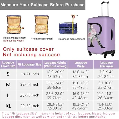 HAUYE Flower Letter C Purple Luggage Cover Elastic Washable Stretch Suitcase Protector Anti-Scratch Travel Suitcase Cover for Kid and Adult L (25