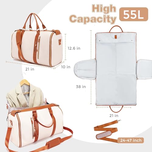 Garment Bag Duffel Bag Suit Travel Bag for Travel,Large PU Leather Duffle Bag for Women Men,Waterproof Garment Bags for Travel with Built-In Shoe Pocket