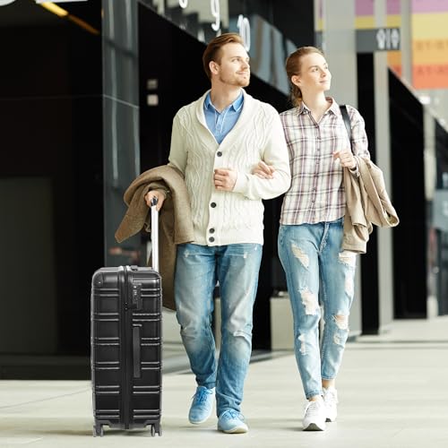ottsmn Luggage 4 Piece Sets, ABS PC Suitcases with Spinner Wheels, Hard Shell Luggage Carry on Luggage Set with TSA Lock Black (12in 20in 24in 28in)