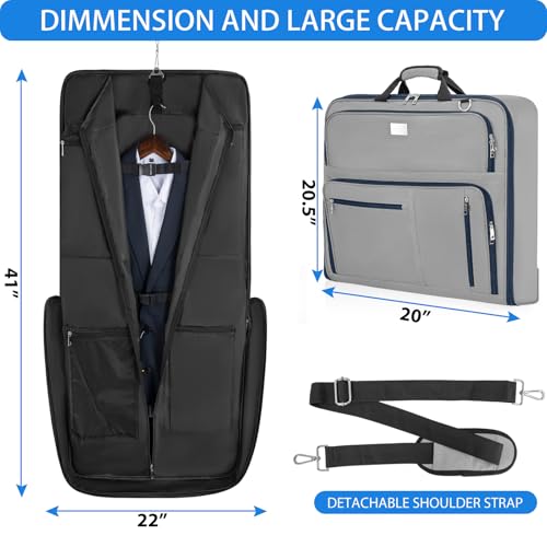 AKOZLIN Travel Luggage Garment Bag Foldable Hanging Suit Bag with Shoulder Strap For Men Women Business Grey