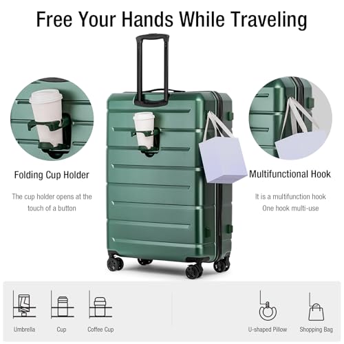 KYME Luggage Sets 3 Piece Hardshell 22in/26in/30in Suitcases with Spinner Wheels Hardside Suitcase Sets with TSA Lock Travel Rolling Luggage Set for Women Men Green