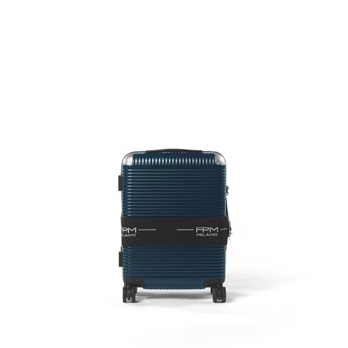 FPM Milano Bank Zip Deluxe 55M Spinner, Durable and Crafted from Premium Polycarbonate, Spacious with Dual Wheels, Distinctive Branded Elastic Band & TSA Lock Included, Navy Blue, Carry-On 22-Inch