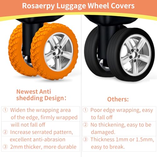 Rosaerpy Luggage Wheel Covers Carry On Luggage Wheels Protectors Silicone Suitcase Wheel Covers, Durable,Mute and Shock Absorption (Orange)