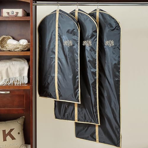 Lillian Vernon Script Monogram Garment Bag for Men & Women – Personalized 40” Clothing Protector for Suits, Dresses, Gowns, Costumes, & Uniforms, Heavy Duty Black Poly Bags for Travel & Storage