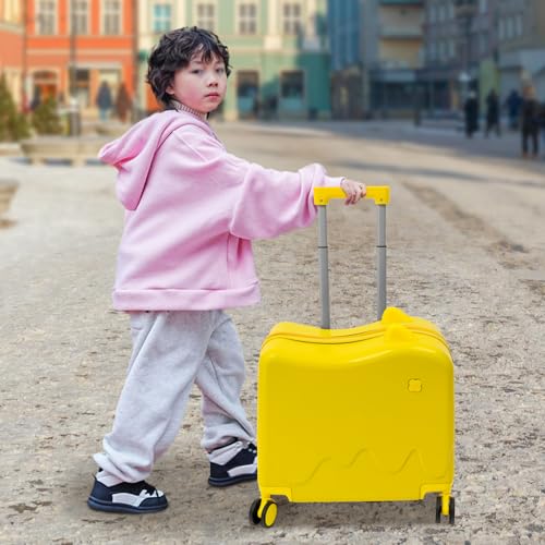 RENFANSHOP 18-Inch Kids Ride-On Suitcase - Cute Lightweight Trolley Luggage with 4 Silent Spinner Wheels & Lock for Travel - Perfect for Ages 3