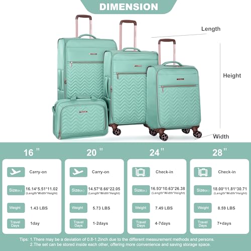 Travelhouse Luggage Set, Softside Suitcase 4-Piece (16/20/24/28), Expandable Lightweight Luggage Sets with Duffel Travel Bag,Suitcase with Double Spinner Wheels