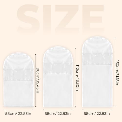 2025 New Space Saving Hanging Garment Bag with Self Compression Zipper, Upgrade Garment Bags for Hanging Clothes, Clear Garment Bag for Hanging Clothes Dust Cover Clothes Bags (3PC, M+L+XL)