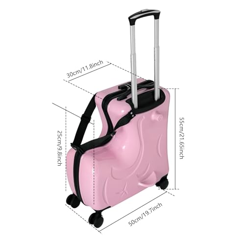 20 Inch Children's Ride On Trolley, Toddler Luggage Seat Ride with Lock, Kid's Ride-on Travel Suitcase with Double Spinner Wheels, Kids Travel Trolley Riding Luggage Suitcase, Pink