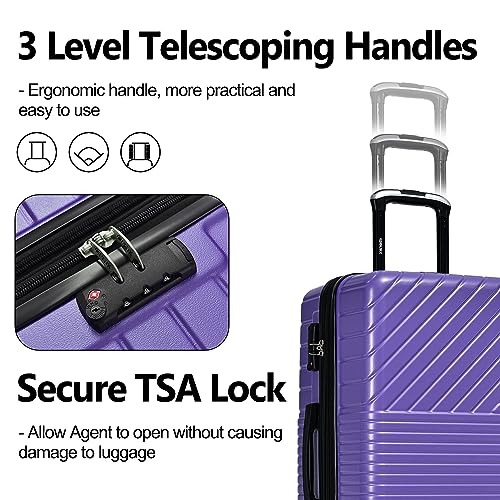 Merax Luggage Sets 3 Piece Expandable Lightweight Suitcase, Hardshell Travel Luggage with wheels 20”24”28”, Purple