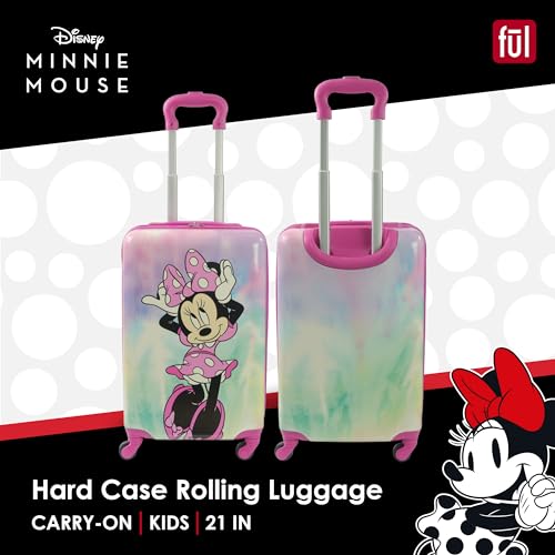 FUL Disney Minnie Mouse Kids Carry On Luggage, Hardshell Rolling Suitcase with Spinner Wheels, Pink