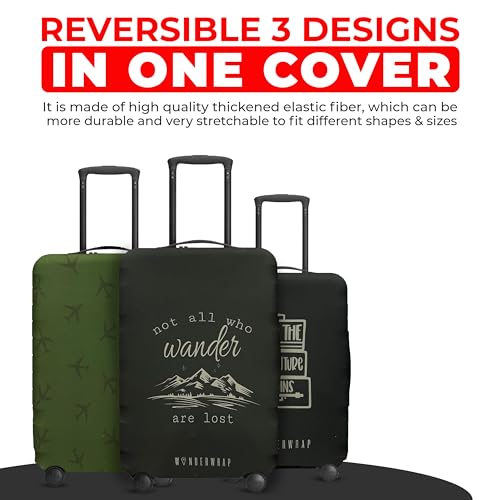 WanderWrap Reversible Luggage Covers & Protectors - Versatile & Washable Luggage & Suitcase Covers | Anti-Scratch Suitcase Cover for Travel (Black Wannder, Medium (58