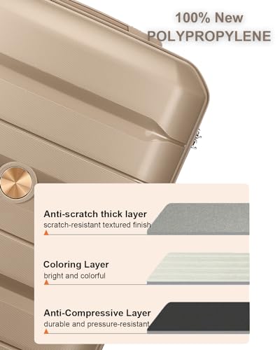 Somago 28 Inch Luggage With Spinner Wheels Hard Shell Polypropylene Suitcase with TSA Lock and YKK Zipper,Noble Golden