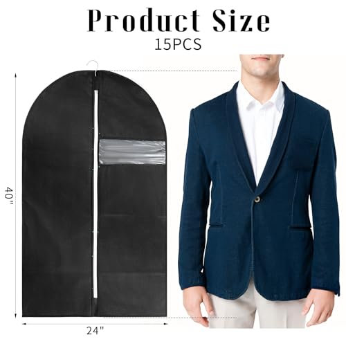 12 Pack Suit Bags Garment Bag for Men Storage 40 x 24 inch Clothes Cover with Clear Window and ID Card Holder for Suit Jacket, Skirt, Shirt and Coat