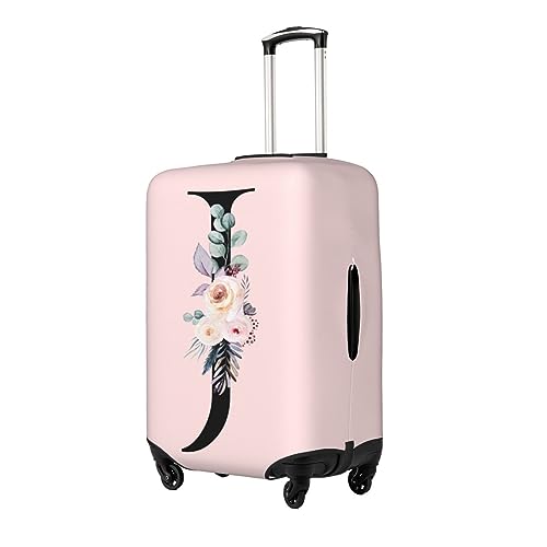Elastic Travel Luggage Cover Cute Pink Suitcase Protector Bag,Black Letter J With Boho Floral Flowers Leaves Anti-Scratch,Dust-Proof Washable Baggage Covers For Kid Adult,M (For 22