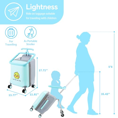 AODI Ride-able 2 in 1 Luggage Case, Detachable Trolley Stroller with 6 Universal Wheels