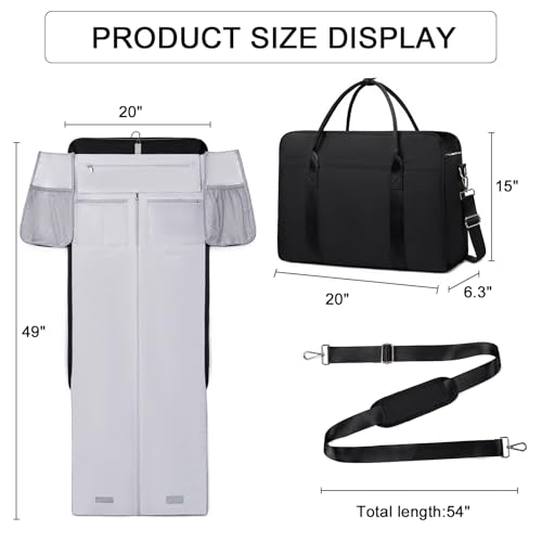 CAMTOP Convertible Garment Duffle Bag - Carry On Travel Bag with Shoe Pouch 2 in 1 Hanging Suit Bag for Wedding, Dress, Business (Black)