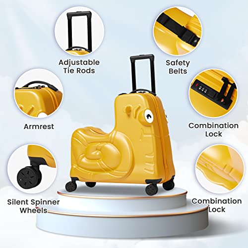 SEA PUNK Kids Luggage, Kids Ride-on Luggage with Spinner Wheels Suitcase, Kid's Ride-On Suitcase Help Your Child Relax, Carry On Trolley Luggage with Password Lock
