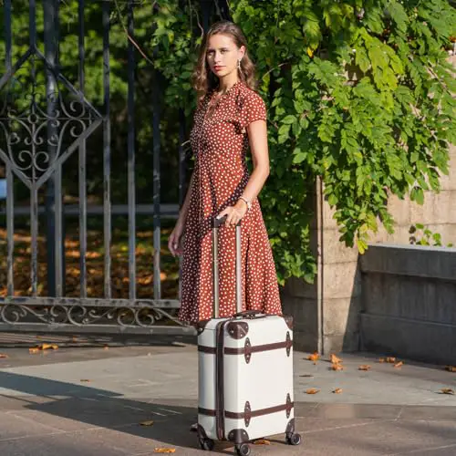 NZBZ Vintage Luggage Sets for Women Durable Retro Trunk Luggage Vintage Suitcase Set, Antique luggage set with Leather Accents (White