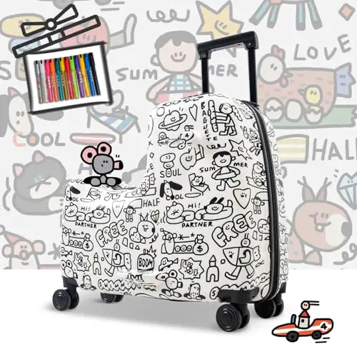 Fridtrip 22 inch Children's Ride On Luggage with Safety Belt Waterproof Luggage Spinner wheels with Cover (Paint Color)