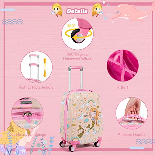 GYMAX 2Pc Kid Carry On Luggage Set