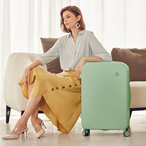 mixi Luggage Suitcase with Spinner Wheels, Hardside Rolling Suitcase PC with Cover & TSA Lock Lightweight Travel Case 24in Checked in, Avocado Green