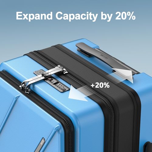 MGOB Carry On Luggage 22x14x9 Airline Approved, Durable Polycarbonate, Front Pocket, USB Port, Expandable, Spinner Wheels, TSA Lock (Blue-G4, Carry-On 20-Inch)