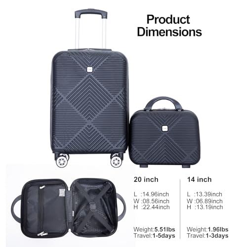 Travelhouse Luggage Sets 2 Piece Suitcase Set ABS Hardside Luggage with Spinner Wheels, Lightweight Carry On Luggage with TSA Lock for Women (BLACK